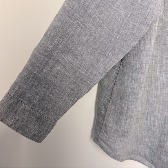 J.Jill Love Linen Gray Blue Button-Up Relaxed Fit Classic Shirt Staple Coastal - Picture 5 of 12